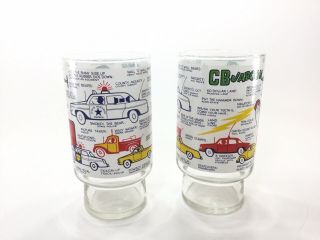 2 Vintage Cb Jargon Glasses Glass Trucker Radio Lingo Beer Drinking 32oz 7 " Ham