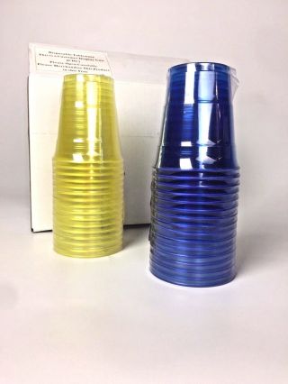 Blue / Yellow Strong Plastic Half 1/2 Pint Disposable Beer Glasses Cups Tumblers