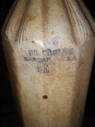 RARE Dr.  Cronk ' s Sarsaparilla Beer Stoneware Bottle c.  1840 ' s - 1860 ' s 2