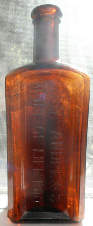 Amber St.  Andrews Wine Of Life Patent Druggist Medicine Bottle Bristol Tn / Va