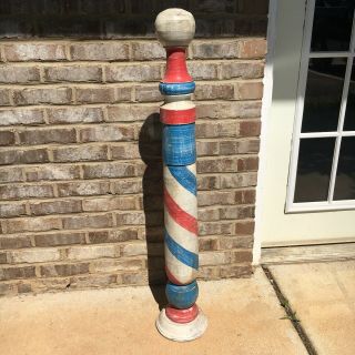 Antique Style Painted Red White Blue Wooden Barber Pole Barbor Barbour