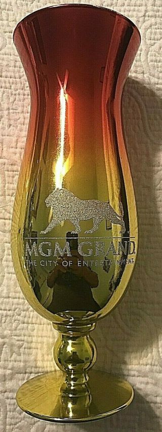 Las Vegas Mgm Grand Casino Hurricane Cocktail Glass Gold/red Highly Collectable