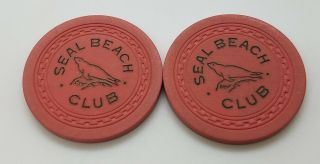 Set Of 2 Seal Beach Club $5 Card Room Chip Seal Beach California Zigzag Mold