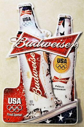 Budweiser Beer 2012 Olympics Metal Advertising Sign 18” X 30”