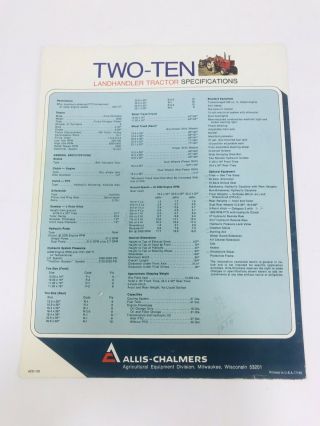 1970 - 73 ALLIS - CHALMERS 210 TWO - TEN LANDHANDLER TRACTOR 6 Page Fold Out Brochure 5