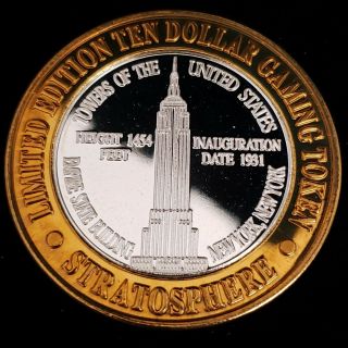 1996 G Stratosphere Casino Silver Strike $10 Empire State Building Token /sc9615