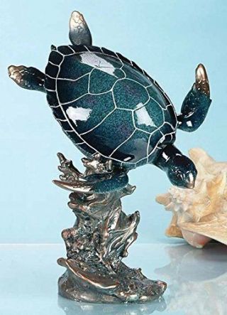 Sea Turtle Figurine 13 " Resting On Wave Water Animals Sea Life
