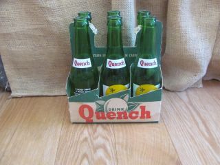 Vintage 6 Pack Of 7 Oz.  Quench Soda Bottles In Cardboard Carrier 1800