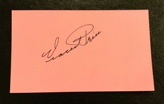 Vincent Price Horror Actor Vintage Signed Autograph 3x5 Index Card The Fly