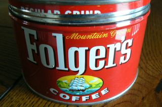 Vintage Folger ' s Coffee Can Tin with Lid 1959 Regular Grind US SHIP 3