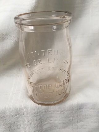 Vintage 12oz Milk Bottle Cream Jar Tip Top Dairy Polo Illinois Cottage Cheese
