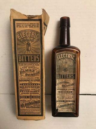 Antique Vintage Electric Bitters Bottle With Paper Labels Rare