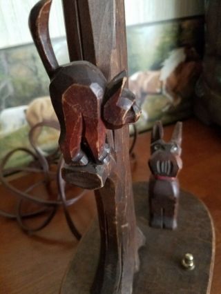 UNIQUE Vintage SCOTTY DOG Carved Wood LAMP w/ glass eyes c1950s Craftsman 7