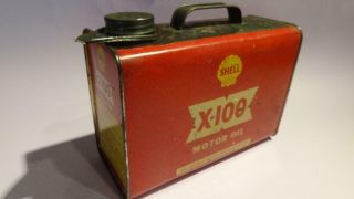 Shell X - 100 Motor Oil Tin Can Container Empty 1us Gallon Detergent Oil