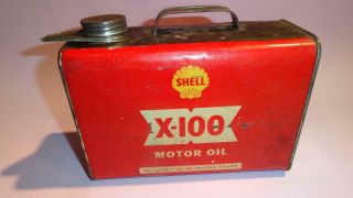 SHELL X - 100 MOTOR OIL TIN CAN CONTAINER EMPTY 1US Gallon DETERGENT OIL 2