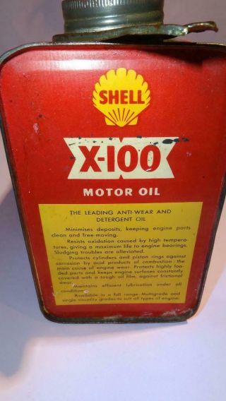 SHELL X - 100 MOTOR OIL TIN CAN CONTAINER EMPTY 1US Gallon DETERGENT OIL 6