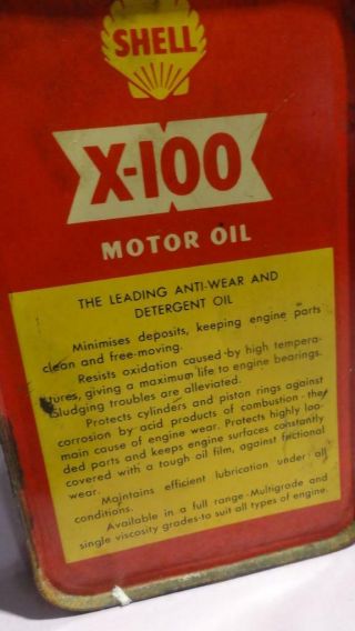 SHELL X - 100 MOTOR OIL TIN CAN CONTAINER EMPTY 1US Gallon DETERGENT OIL 7
