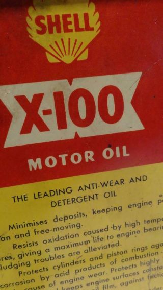 SHELL X - 100 MOTOR OIL TIN CAN CONTAINER EMPTY 1US Gallon DETERGENT OIL 8