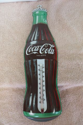 Vintage Tca Coca Cola Metal Bottle Thermometer - 17 " - Very