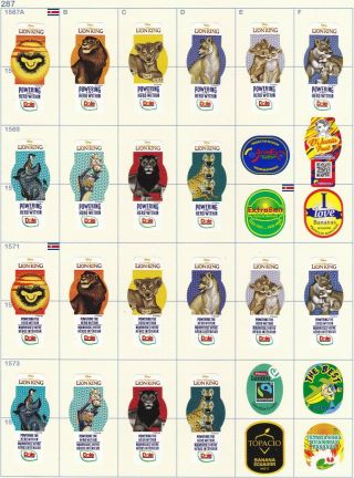 (287) 28 Different Banana Labels Stickers Ecuador Costa Rica Dole Lion King