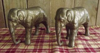 Vintage Very Heavy Solid Brass Elephant Pair Statue Figure Bookends Doorstop