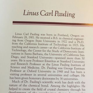 Linus Pauling Signed Autographed Dinner Program Nobel Prize Winning Scientist 4