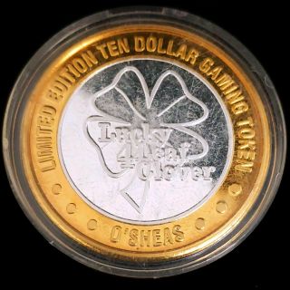 1997 GDC O ' sheas Casino $10 999 Fine Silver Lucky Four Leaf Clover Token 7OC9745 3