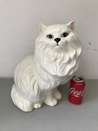 Vintage Large White Ceramic Persian Cat Figure Statue 14“ - Signed By Artist