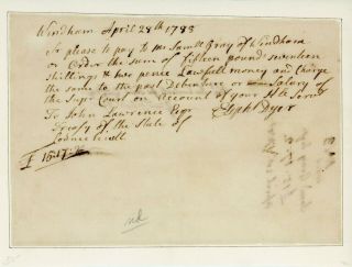 Eliphalet Dyer Member Of Continental Congress Signed Manuscript.