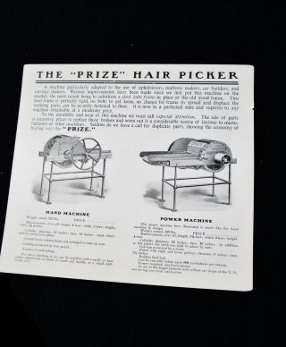 C.  1910 Prize Hair Picker Antique Upholsters Bassett,  Mcnab & Co,  Philadelphia Pa
