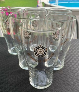 Set Of 6 SAMUEL SMITH British Craft Beer - - Pint Glass - - Flower Logo Gold,  White 5