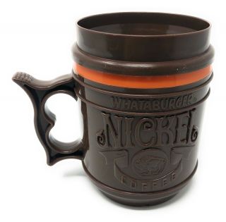 Vintage Whataburger Brown Buffalo Indian Nickel Cup Plastic Coffee Travel Mug