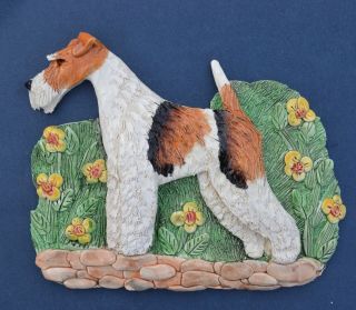 Fox Terrier.  Handsculpted Ceramic Welcome Sign.  Ooak.  Look