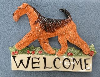 Airedale Terrier.  Handsculpted Ceramic Welcome Sign.  Ooak.  Look