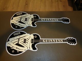 2 Guinness Fleadh Beer Sign Guitar Shape Logo Vintage Metal Advertising Tin 1999