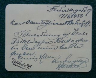 Antique Danish Signed Card Prince Harald Denmark Frederiksgade 1933 Glücksburg