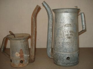 Set [2] Antique Vintage 1 Gallon & Small Service Station Oil Dispensing Cans
