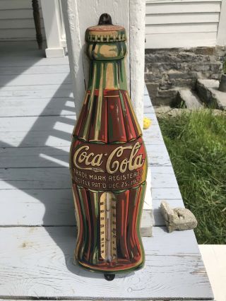 Antique Tin Advertising Coca Cola Coke Bottle Christmas 1923 Thermometer
