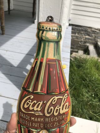 antique Tin Advertising Coca Cola Coke Bottle Christmas 1923 Thermometer 4
