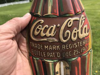antique Tin Advertising Coca Cola Coke Bottle Christmas 1923 Thermometer 7