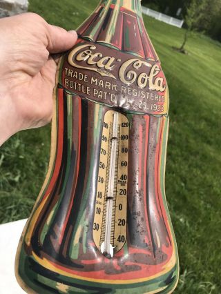 antique Tin Advertising Coca Cola Coke Bottle Christmas 1923 Thermometer 8