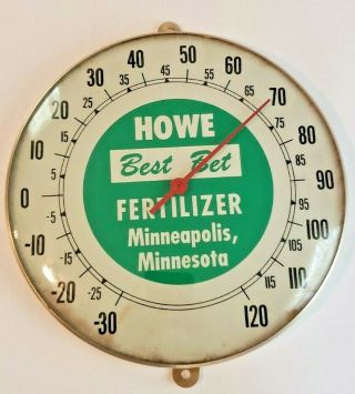 Vintage Howe Best Bet Fertilizer Round Glass Front Thermometer 10 "