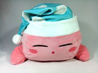Rare Jumbo 11 " Mochi Mochi Kirby Plush Doll Blue Cap Prize Japan Nintendo Hal