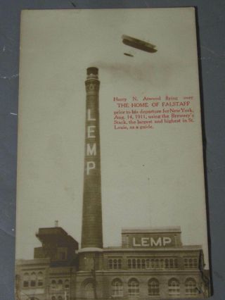 1911 Lemp Beer Falstaff Hn Atwood St Louis Flight Pre - Prohibition Photo Postcard