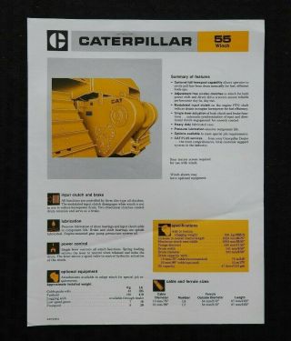 1986 Caterpillar Tractor " 55 Winch " Specifications Brochure