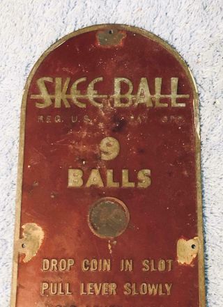 Vintage 1930s SKEE - BALL brass instruction plate,  Philadelphia Toboggan Co. 4
