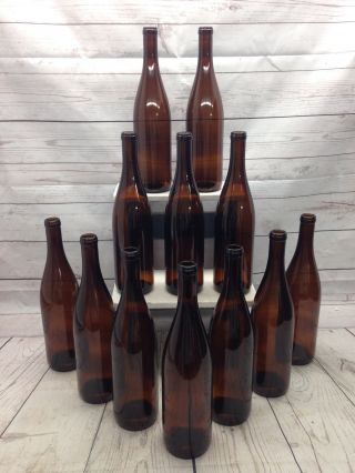 12 Brown Amber Flat Bottom 750ml Glass Beer Wine Bottles - Parties Bottletrees