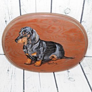 Vintage Dachshund Tri Color Wiener Dog Hand Painted 1971 Wooden Wall Art Plaque