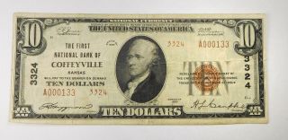1929 $10 Type Ii Federal National Bank Coffeyville,  Kansas - Ch 3324