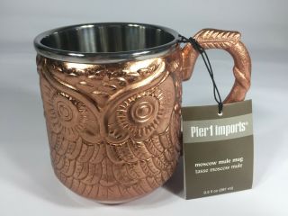 Pier 1 Imports Godinger Hammered Moscow Mule Owl Mug,  Stainless Steel,  Copper